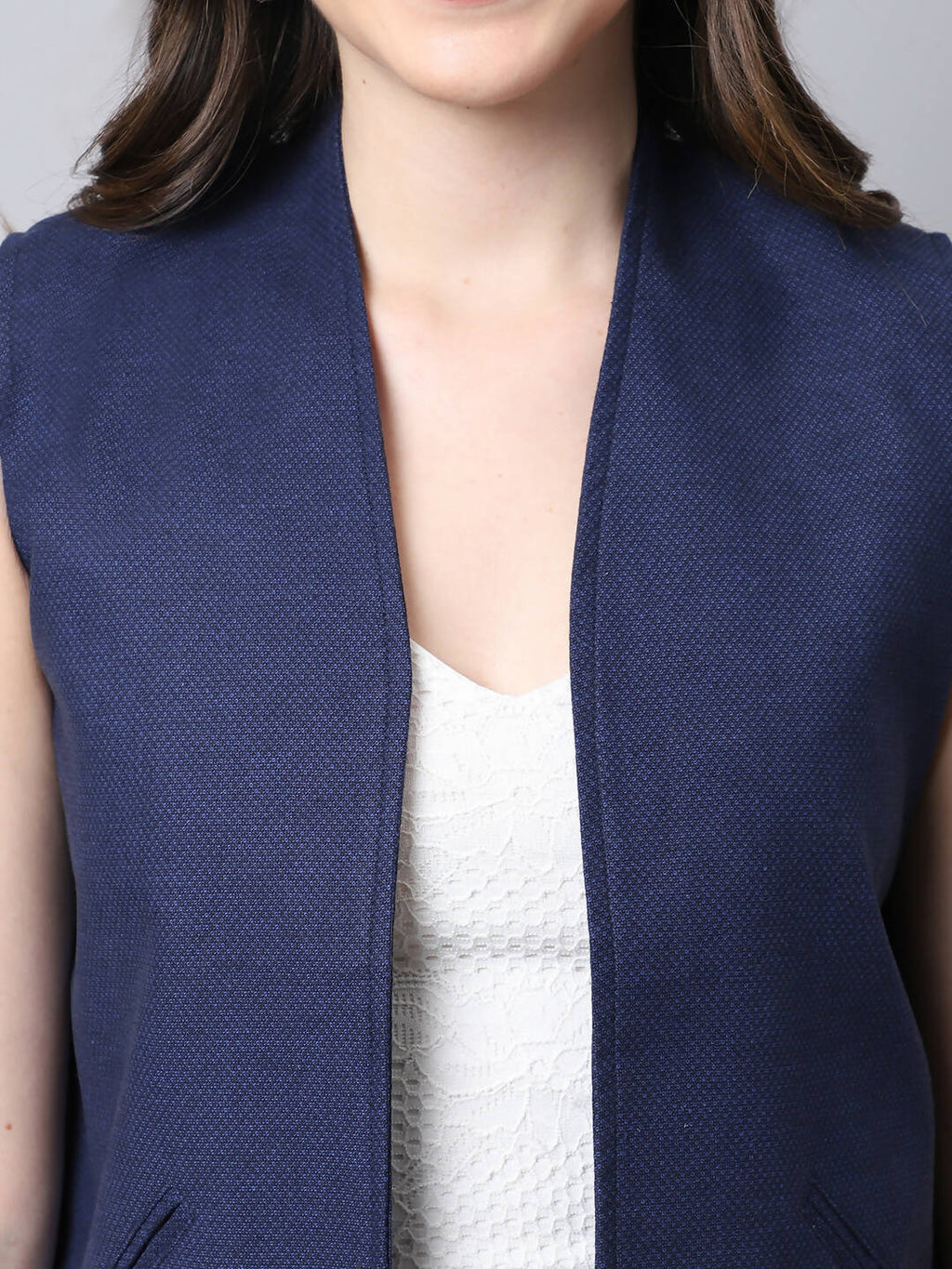 Even Apparels Navy Polywool Open Front Women's Waistcoat - Distacart