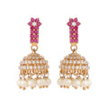 Nuyug 22K Gold Plated Pearl 7 Colored Stone Studded Contemporary Shaped Pink Mini Jhumkas - Distacart