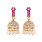 Nuyug 22K Gold Plated Pearl 7 Colored Stone Studded Contemporary Shaped Pink Mini Jhumkas - Distacart