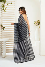 Vastranavya Black Digital Printed Linen Ready To Wear Designer Saree with Unstitched Blouse - Distacart