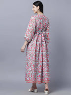 Myshka Women Red Printed Pure Cotton Maxi Dress - Distacart