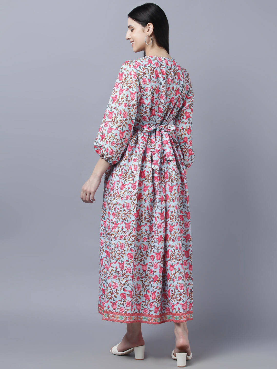 Myshka Women Red Printed Pure Cotton Maxi Dress - Distacart