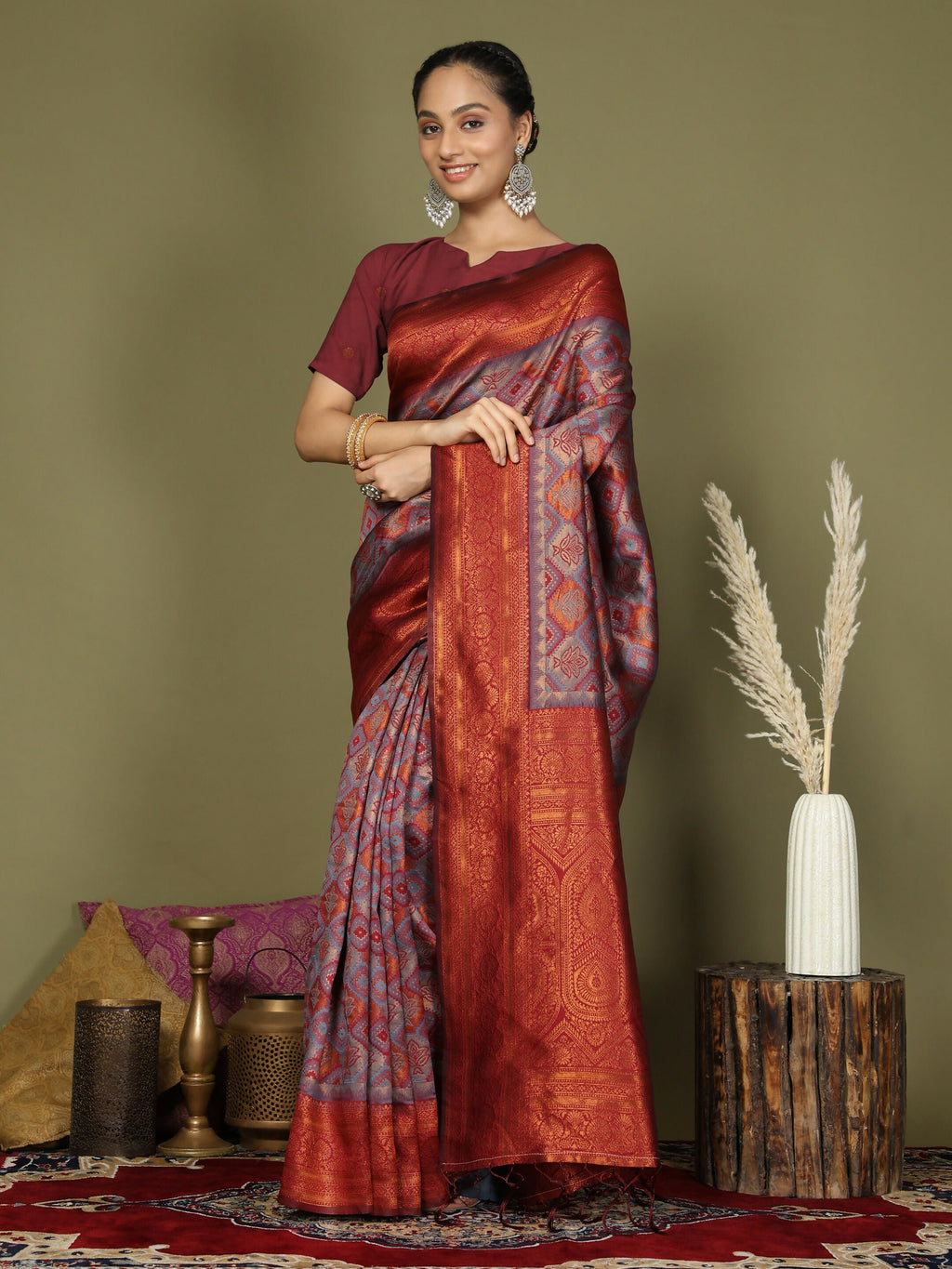 Shree Shyam Fashion Lichi Silk Grey Saree - Distacart