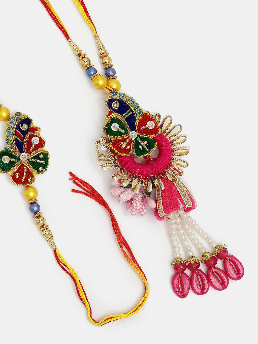 NVR Women & Men Set of 2 Multicolor Thread Work & Beaded Bhaiya Bhabhi Rakhi With Roli Chawal - Distacart