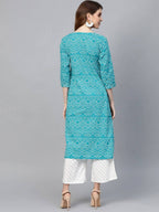 Vamika Sky Blue Printed Cotton Party/Casual Wear Kurta Set/Suit