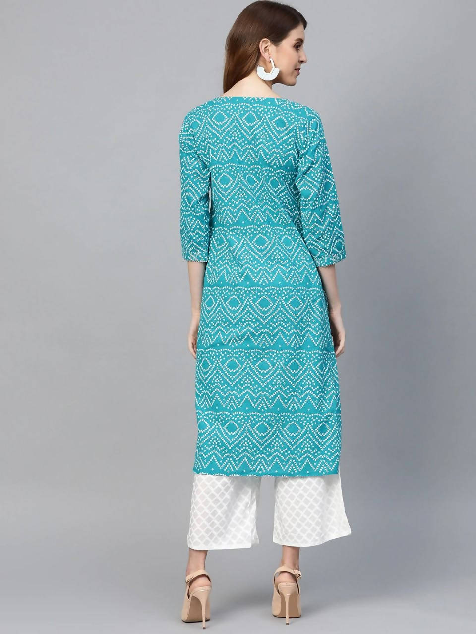 Vamika Sky Blue Printed Cotton Party/Casual Wear Kurta Set/Suit