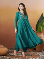 The52 Rama Women's Beautiful Vichitra Silk Fabric Embroidered Work Flared Anarkali Pant and Dupatta Set - Distacart