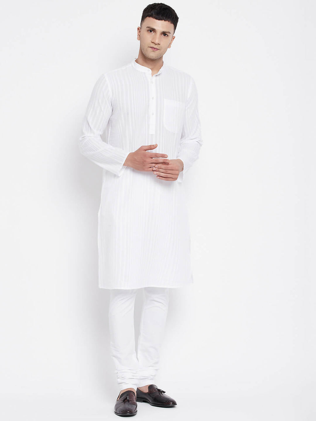 Even Apparels White Pure Cotton Men Kurta With Band Collar - Distacart