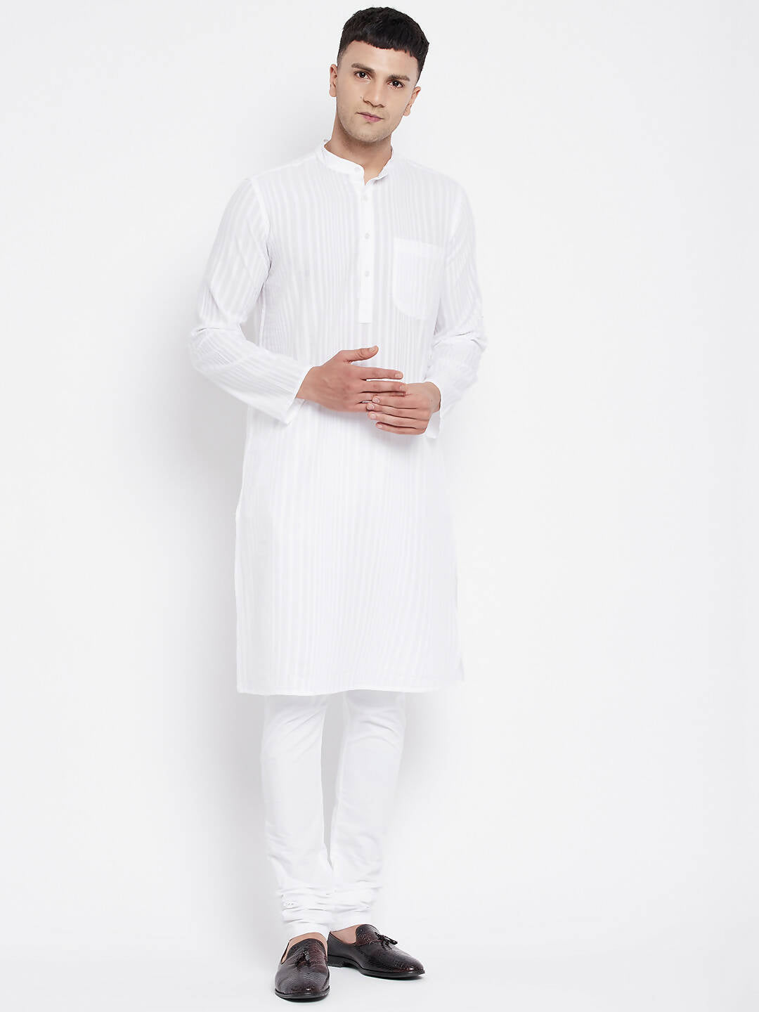Even Apparels White Pure Cotton Men Kurta With Band Collar - Distacart