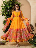 Teeya Creation Multi Color Organza Silk With Digital print With Embroidery Gown - Distacart