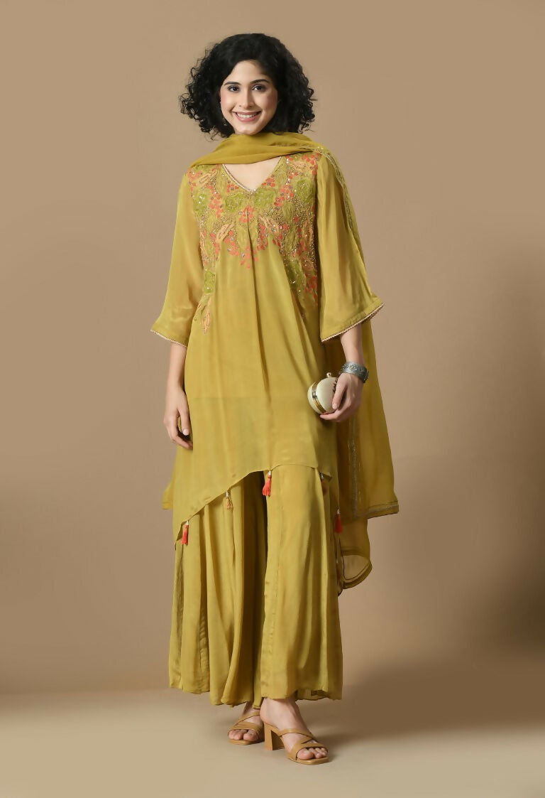 Joban Fashion Mehendi Chinnon Kurta Set