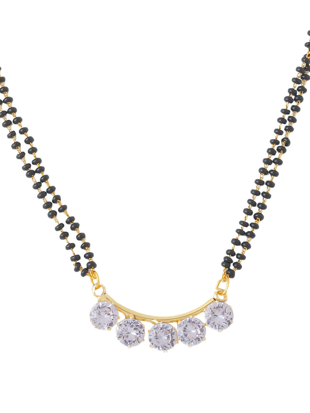 NVR Women's's Set of 2 Black Gold-Plated Beaded Mangalsutra With Ad Stone - Distacart