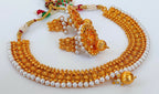 Designer Metallic Necklace Set With White Beads - Distacart