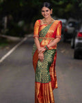 DEIANA'S Beautiful Designer Golden zari Soft Lichi Silk Saree - Green
