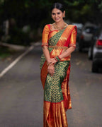 DEIANA'S Beautiful Designer Golden zari Soft Lichi Silk Saree - Green