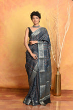 Very Much Indian Modal Silk Ajrakh Handblock Printed Natural Dyes With Designer Border Saree - Grey