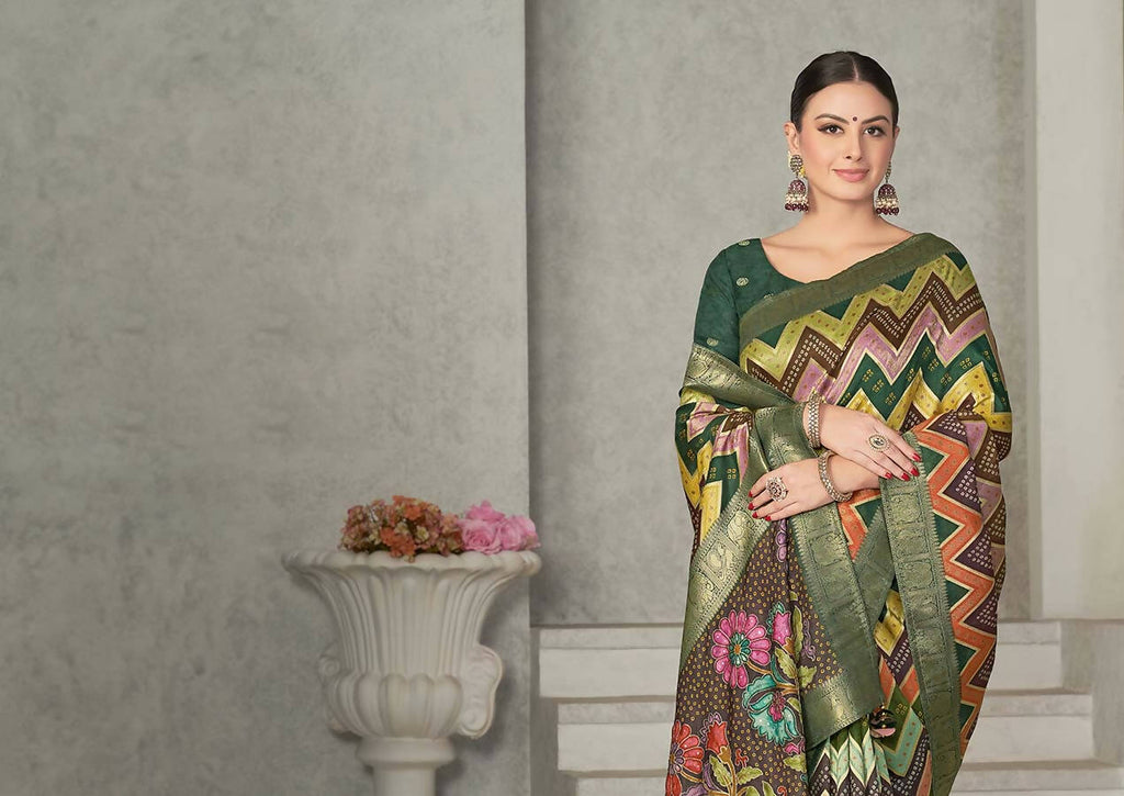 Green Rangkat Tussar Silk Woven Design Saree with Unstitched Blouse - Mohmanthan Eshani