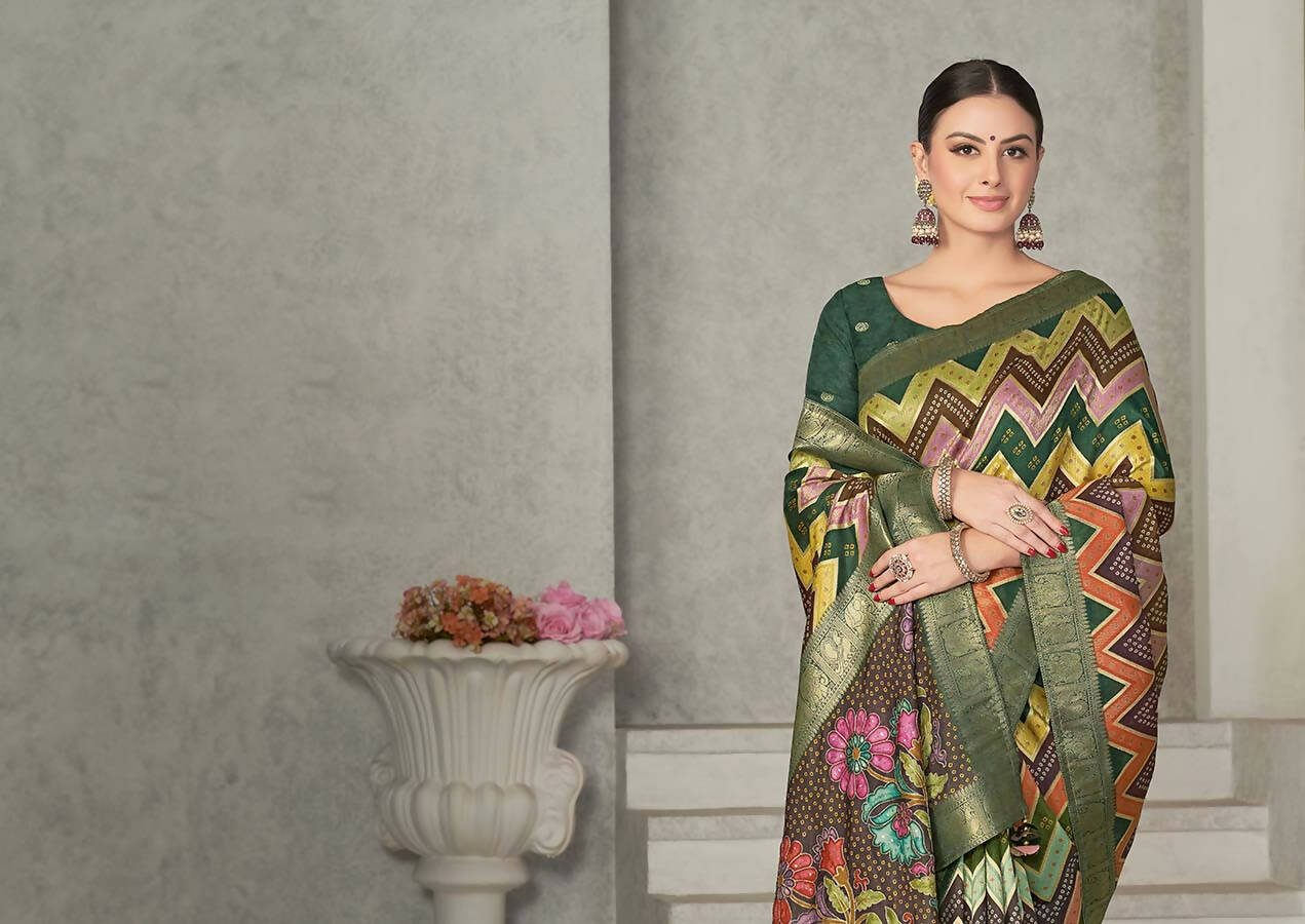 Green Rangkat Tussar Silk Woven Design Saree with Unstitched Blouse - Mohmanthan Eshani