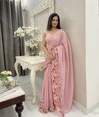 Pink Shimmer Silk Multi Thread Sequence Embroidery Work Saree - Kashta