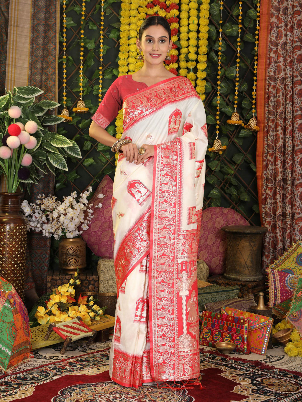 Shree Shyam Fashion Silk White Saree - Distacart