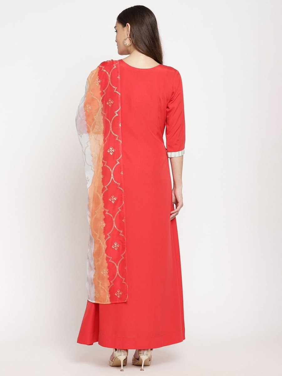 Ahalyaa Wome's Red Crepe Solid Kurta With Dupatta - Distacart