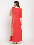 Ahalyaa Wome's Red Crepe Solid Kurta With Dupatta - Distacart