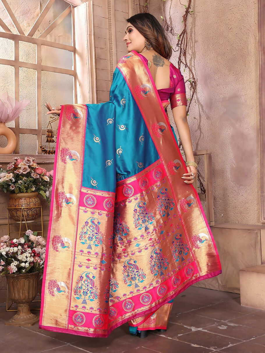Joban Fashion Paithani Royal Blue Woven Soft Silk Saree - Distacart