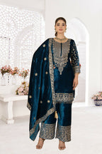 Joban Fashion Blue Velvet Sequence Embroidery Work Kurta Set - Distacart