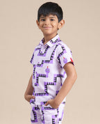 Snakes and Ladders Boys Purple Table Print Shirt from Siblings Collection
