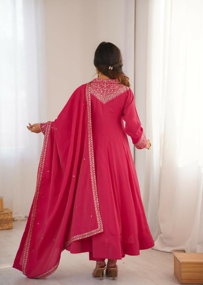 Lehenga Mart Designer Anarkali Suit With Kurta, Pant, Dupatta For Women-Rani Pink - Distacart