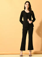 Myshka Women's Black Solid Coat With Trousers