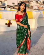 DEIANA'S Beautiful Designer Golden zari Soft Lichi Silk Saree - Green
