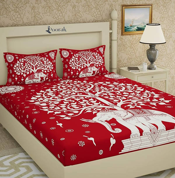Vamika Printed Cotton Red Color Bedsheet With Pillow Covers (LEOC_SKHTY_RED)