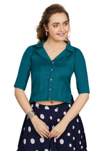 Aastha Fashion Women's Women's Teal Art Silk Button Readymade Blouse