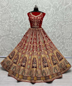 Jyoti Fashion Women's Red Velvet Fancy Dori, Zari with Multi Thread Embroidered Wedding Lehenga Choli