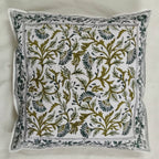 The Decor Nook Green / Teal Leaf Print With Teal Border Cushion Cover