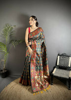 Joban Fashion Dark Green Banarasi Soft Silk Woven Saree - Distacart