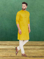 Even Apparels Men's Pure Cotton Yellow Kurta