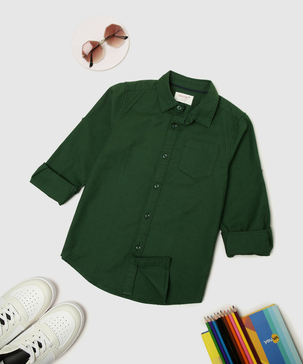 Manet Boys Full Sleeves Solid Shirt - Green