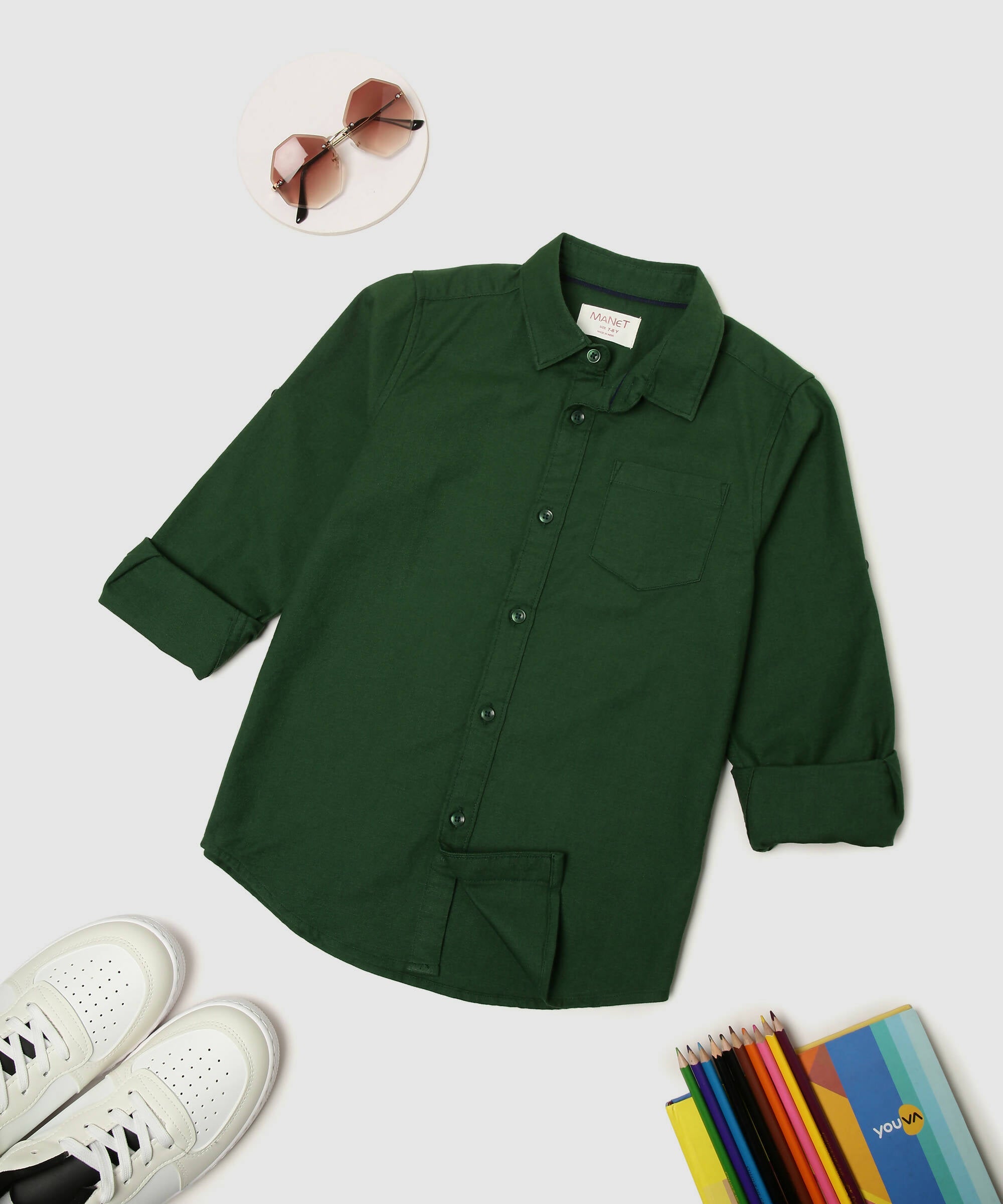 Manet Boys Full Sleeves Solid Shirt - Green