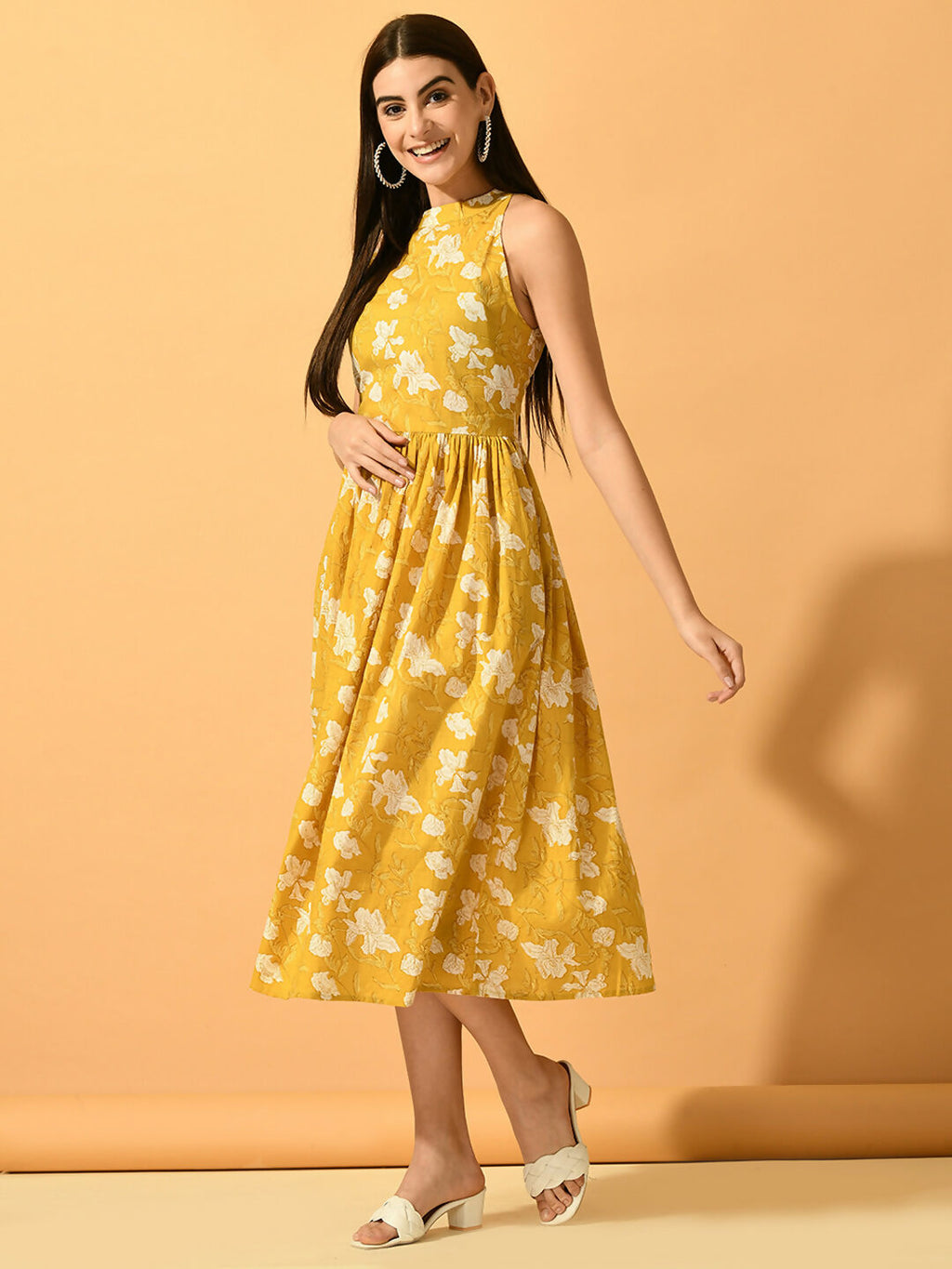 Myshka Women's Yellow Fit and Flare Party Dress - Distacart