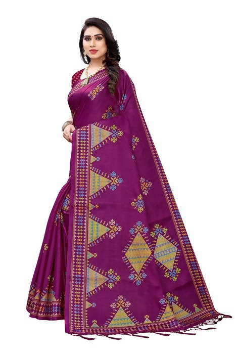 Vamika Wine Red Kalamkari Print With Jhalar Khadi Silk Sarees