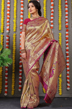 Jyoti Fashion Women's Wine Paithani Silk Zari Woven Saree with Blouse