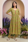 Joban Fashion Printed Mustard Yellow Gather Kurta And Pant