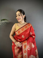 Joban Fashion Red Paisley Soft Silk Banarasi Saree - Distacart