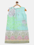 Ahalyaa Aqua Blue Crepe Printed Kids Kurta Palazzo Sets For Girls