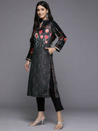 Ahalyaa Women Black & Red Floral Printed Gotta Patti Floral Velvet Kurta - Distacart
