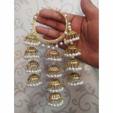 MS Fashion India Gold Color Bangles With White Pearls Hanging Bangles