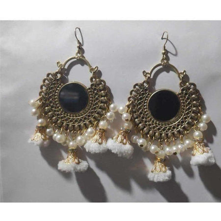 MS Fashion India Half Moon Oxidized Earrings With White Pearls And Hanging White Color Pearl Jhumka