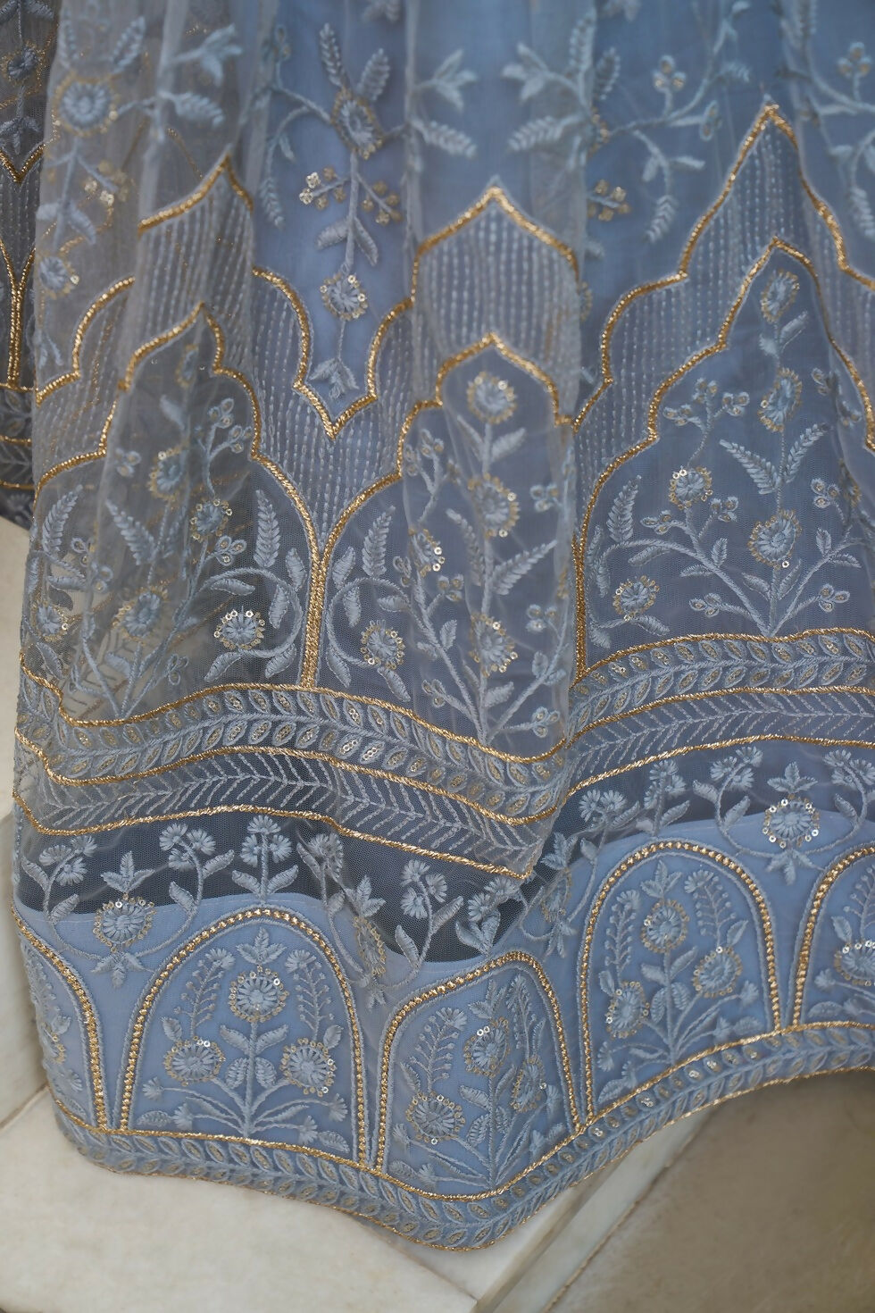 Eilara Light Blue Net Threadwork Lehenga